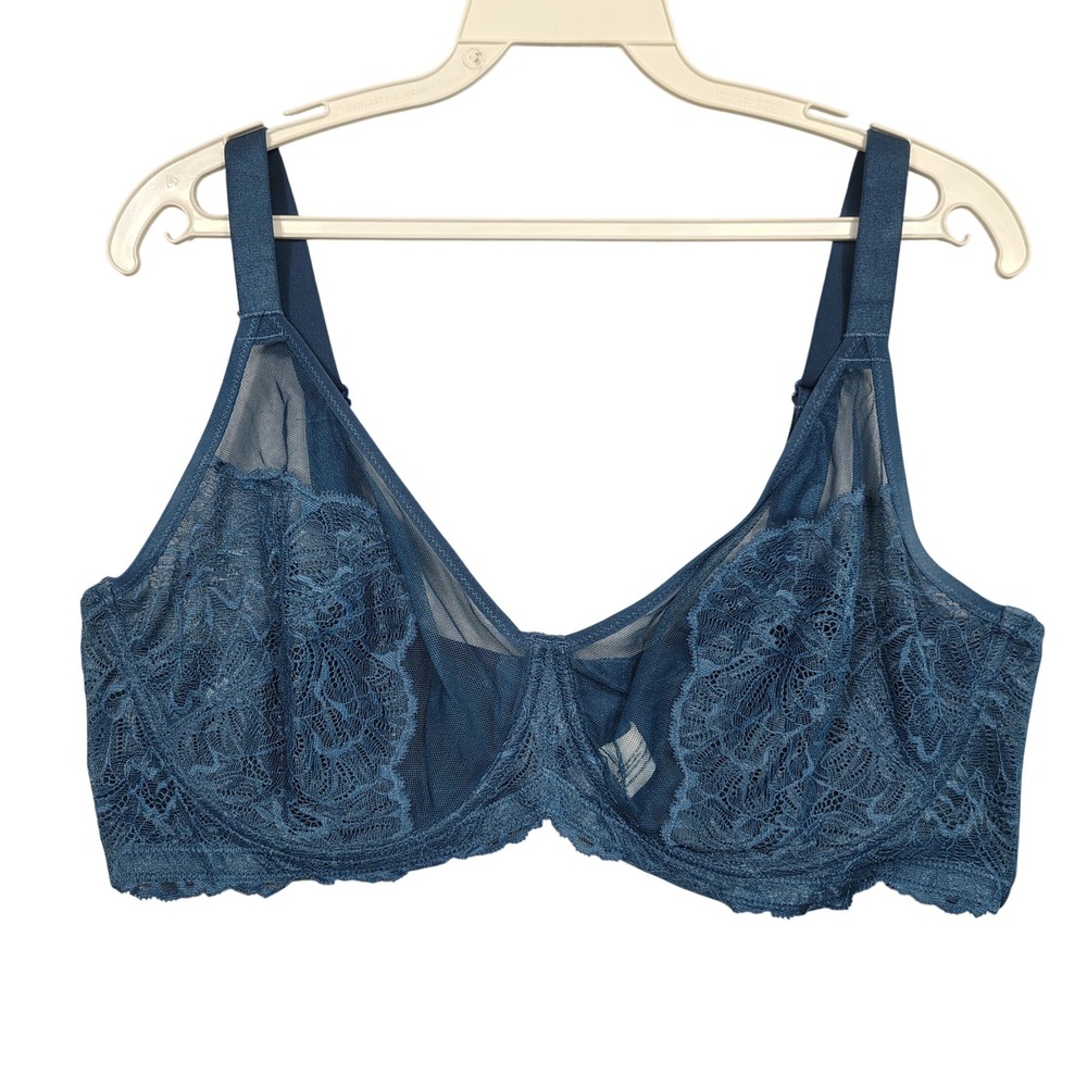 HSIA Underwire Bra Womens 38DD Lace Mesh Unlined Adjustable Straps Blue 0955